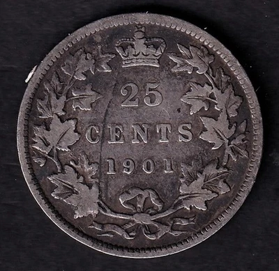 Canada 1901 25c Twenty Five Cent Silver Quarter Queen Victoria VG/F .925 Silver - Image 1 of 2