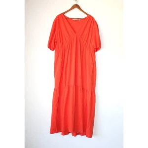 Boden Maxikleid orange strukturiert Stufen Größe 16 US Taschen Baumwolle V-Ausschnitt - Bild 1 von 8
