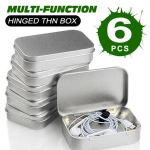 6x Silver Storage Box Small Jewelry Candy Coin Key Organizer Tin Flip Gifts - Picture 1 of 17
