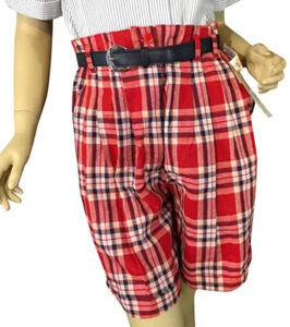 VINTAGE 1980 S DEADSTOCK JJ FARGO RED PLAID PLEATED SHORTS & BELT SIZE 11/12 - Picture 1 of 12