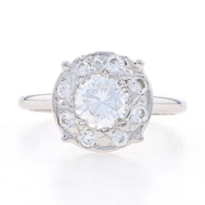 Oro Bianco Zirconi Halo Anello di Fidanzamento - 14k Rotondo Brillante 1.30ctw - Foto 1 di 9