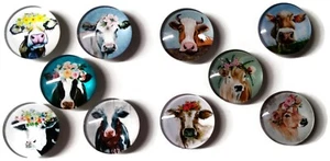 COW ART Glass Magnet Set - 10pc Handmade Decorative Memo Board Refrigerator - Picture 1 of 3