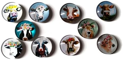 COW ART Glass Magnet Set - 10pc Handmade Decorative Memo Board Refrigerator - Image 1 of 3