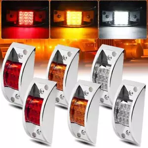 Amber/Red/White 12 LED Sealed Chrome Side Marker Truck Trailer Clearance Lights - Picture 1 of 17