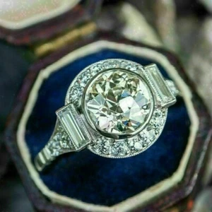 2Ct Round Diamond Engagement Ring 14K White Gold Over Art Deco Vintage Size L-T - Picture 1 of 7