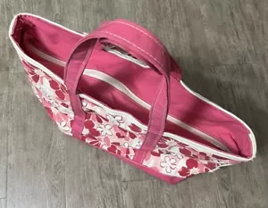 LL Bohnenboot & Tragetasche mit rosa Blumen & Borte Reißverschluss oben ca. 22 x 15 x 9 - Bild 1 von 12