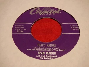 Dean Martin 45 RPM That's Amore You're The Right One 1953 Capitol F2589 7" Vinyl - Imagen 1 de 3