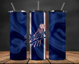 20 oz Los Angeles Dodgers  Baseball Tumbler & Metal Straw Satin Cloth Back Drop - Picture 1 of 3