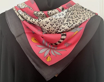 Bufanda 16momme 35"x35" Rosa 4 Leopardos Estampado Pura Sarga Morera Seda 88x88cm 5-2 Foto 1 de 4