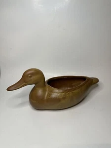 Vtg Ceramic Duck Planter Brown Glaze Farmhouse Decor 14 x 5 x 6 In - Bild 1 von 11