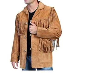 Herren Western Cowboy Wildleder Fransen Jacke Indianer Fransen Lederjacke - Bild 1 von 2