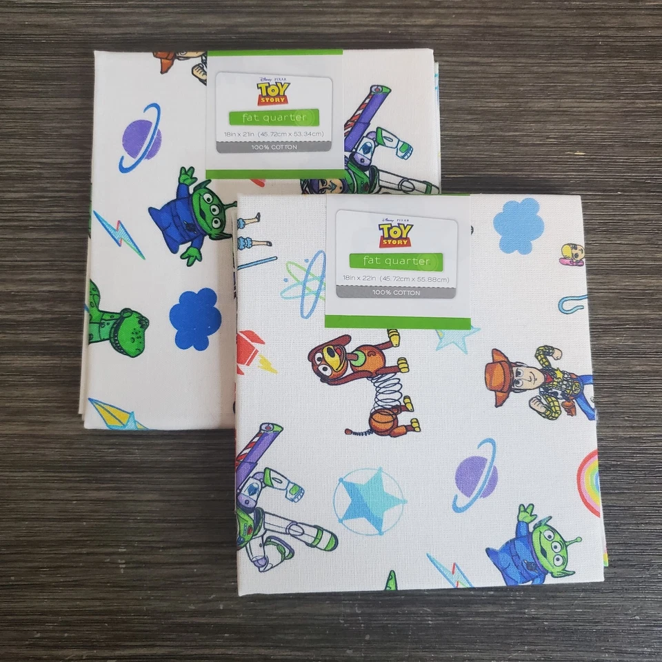 Disney Toy Story & Princesses 100 Cotton Fabric Fat Quarters 2-Pc. 18” ”
