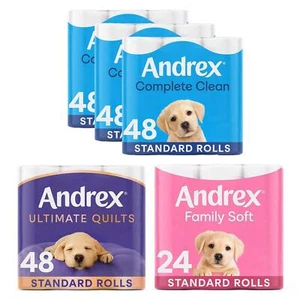 Andrex Toilet Rolls, Gentle Clean, Classic or Supreme Quilts x24,x48,x72 or x96 - Picture 1 of 94