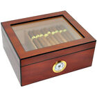 Cigar Humidors Storage 25-50 Cigars Box Tempered Glass Top Display Spanish Cedar