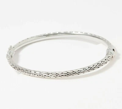 Framed Hinged Oval Wheat Spiga Bangle Bracelet Real 14K White Gold All Sizes QVC - Image 1 of 2