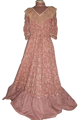 Vestido Pradera Vintage Cottagecore Maxi Boho Floral Algodón Encaje Cuello Talla M Foto 1 de 4