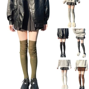 Women Student Over Knee Stockings Slouch Top Rib Knit Thigh High Long Boot Socks - Picture 1 of 14