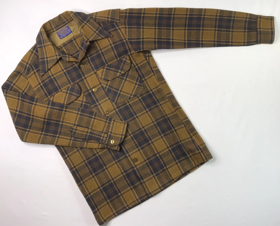 Vintage 50s 60s Pendleton Wool Loop Collar Board Shirt Plaid Flannel USA Men’s S - Image 1 of 4