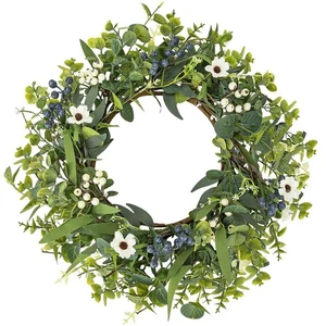 24 Zoll Frühling Sommer Kränze für Haustür Eukalyptus Kranz mit blauem Berr... - Bild 1 von 9