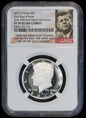 2019 S Kennedy Silver Half Dollar First Day Of Issue PF 70 ULTRA CAMEO NGC 50C - Image 1 of 4