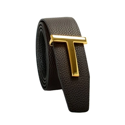 Tom Ford 双面皮革金色金属 T 形扣装饰皮带 US 34 IT 85 — 第 1/3 张图片