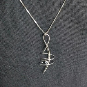 Collana Frederic Duclos argento sterling topazio blu elica vortice ciondolo catena 16" - Foto 1 di 8