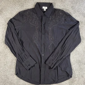 Camicia Pop Icon Uomo L Western Ricamata Giogo Nera Manica Lunga Bottoni Vintage - Foto 1 di 11
