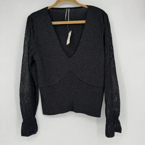 Suéter By Anthropologie Manga Tejida Dosfer en Negro Negro Negro Para Mujer Talla XL Nuevo - Imagen 1 de 8
