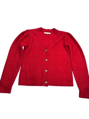 Cardigã feminino loft vermelho difuso botão frontal suéter tamanho P botões de strass - Imagem 1 de 4