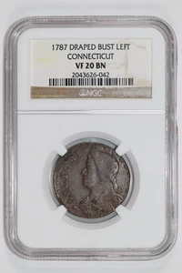 1787 DRAPED BUST LEFT CONNECTICUT COLONIAL NGC VF20 BN - Picture 1 of 2