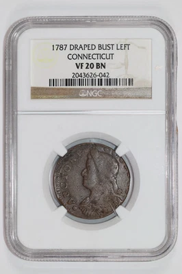 1787 DRAPED BUST LEFT CONNECTICUT COLONIAL NGC VF20 BN - Image 1 of 2