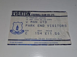 TALÓN DE BOLETOS - EVERTON V MANCHESTER UNITED - PREMIER LEAGUE - SEPTIEMBRE 1992 - Imagen 1 de 1