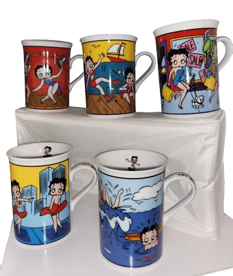 Betty Boop Juego de 5 Tazas de Coleccionista de Porcelana, Danbury Como Nuevas Escenas de Dibujos Animados Años 80 Foto 1 de 4