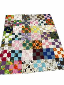 Handmade Beautiful Quilt 78x64 Patchwork Unique Floral Design - Picture 1 of 8