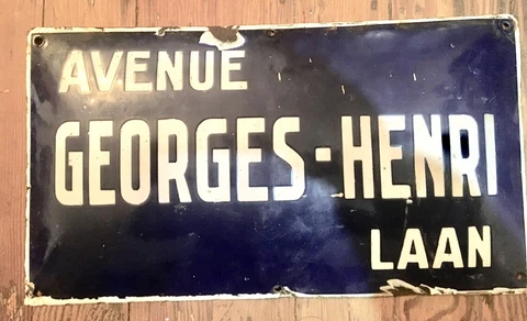 VINTAGE SALVAGE STREET SIGN French enamel plaque plate Avenue Georges-Henri Laan Cover