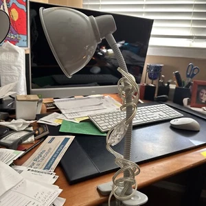 Intertek 5000212 Adjustable Gray Enamel Clip Desk Lamp w/ Metal Shade Seems NEW - Picture 1 of 5