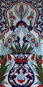 Iznik Vase & Tulip Pattern 8"x16" Turkish Ceramic Tile Set Mural - Picture 1 of 2