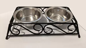 Wrought Iron Black pet food bowl holder Water Stand-Dog Cat S/M Elevated - Picture 1 of 4