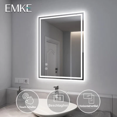 Badspiegel Mit LED Beleuchtung Touch Beschlagfrei Wandspiegel 50x70/60x80cm - Bild 1 von 4