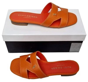 KURT GEIGER Odina Ladies Orange Block Heel Leather Shoes Mules MRRP £129 - Picture 1 of 8