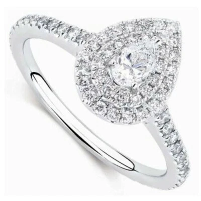 1.35CT Pear Shaped Double Halo Simulated Diamonds Engagement Ring 925 Silver - Image 1 of 3