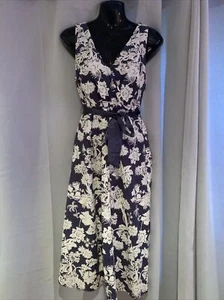 B. rocha john rocha Ladies Dress Size 14 Navy Blue White Floral Work Summer - Picture 1 of 12