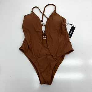 Fashion Nova Brown Gabriela Cut-Out One-Piece Swimsuit Women's Size X-Large NEW - Picture 1 of 5