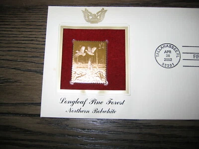 Sello réplica de cubierta dorada de bosque de pinos Northern Bobwhite 2002 hoja larga Foto 1 de 3