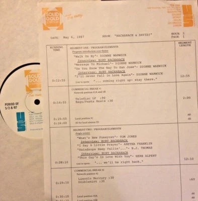 RADIO SHOW: 5/6/87 BURT BACHARACH & HAL DAVID TRIBUTE w/4 BACHARACH INTERVIEWS - Image 1 of 2