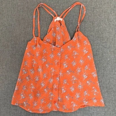 Regata Mine laranja floral leve pequenas alças de espaguete 100% poliéster. - Imagem 1 de 4