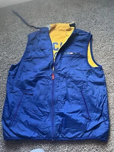 VTG ECKO Unltd Vest Men’s Blue Nylon Yellow Fleece Reversible Pockets 90s Y2K - Picture 1 of 9