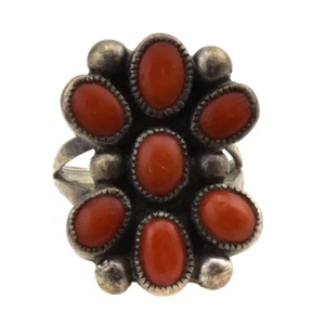 Navajo Coral and Silver Ring, c. 1960s, Size 7.25 - Picture 1 of 3