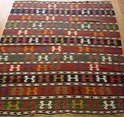 Antique 1900s Caucasian Kilim Hand Woven 100% Wool Flat Weave Rug  6' x 7'8" - Image 1 of 4