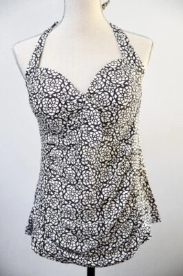 Traje de baño Merona Tankini Top L negro blanco patrón geométrico Foto 1 de 4